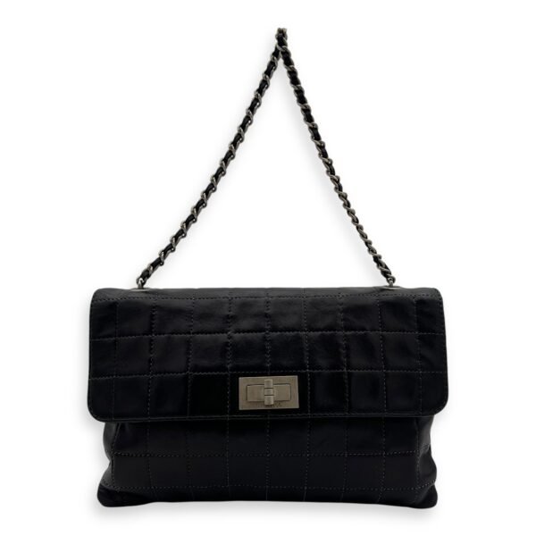 Chocolate Bar Reissue Black Shoulder Bag in Lambskin, Ruthenium hardware
