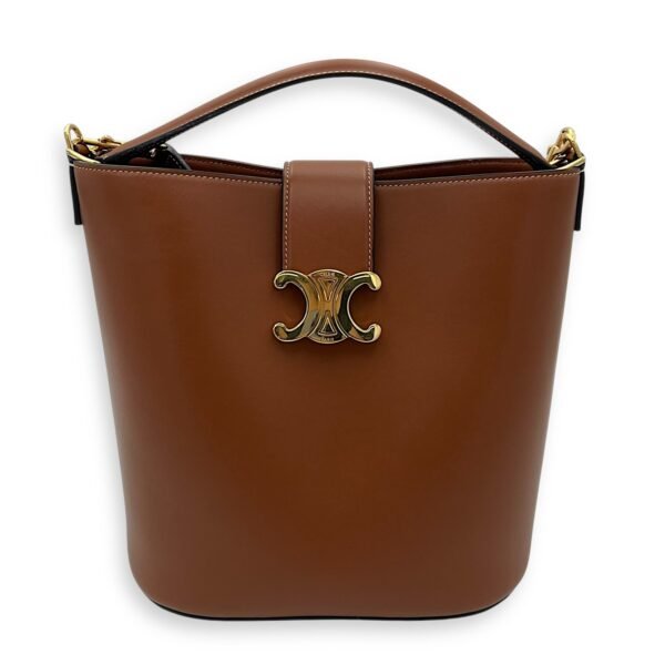 Louise Medium Brown Bucket Bag in Calfskin, Gold hardware