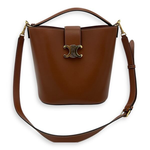 Louise Medium Brown Bucket Bag in Calfskin, Gold hardware - Image 13