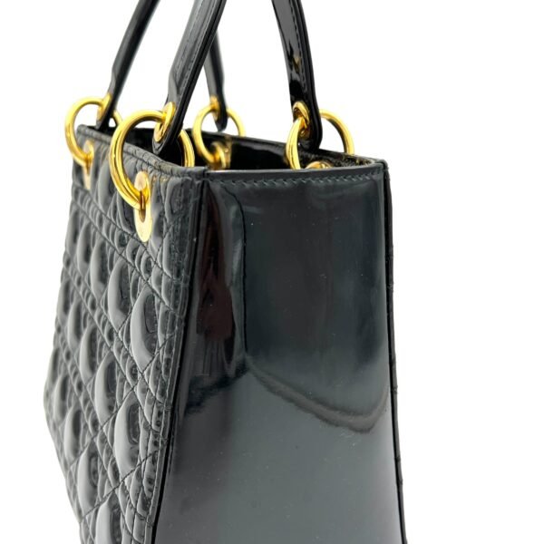 Lady Dior Medium Black Top Handle Bag in Patent Leather, Gold hardware - Image 8