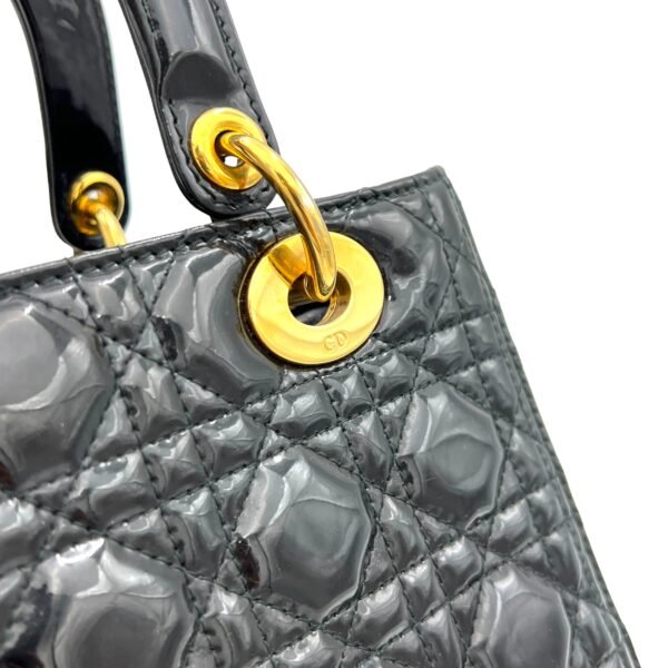 Lady Dior Medium Black Top Handle Bag in Patent Leather, Gold hardware - Image 9