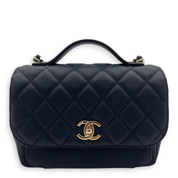 Business Affinity Top Handle Bag Blue in Caviar Leather, Light Gold hardware