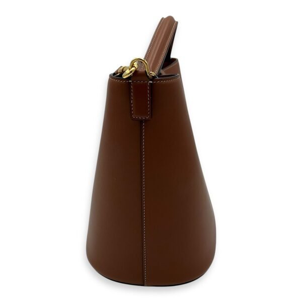 Louise Medium Brown Bucket Bag in Calfskin, Gold hardware - Image 3