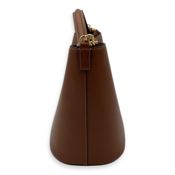 Louise Medium Brown Bucket Bag in Calfskin, Gold hardware - Image 4