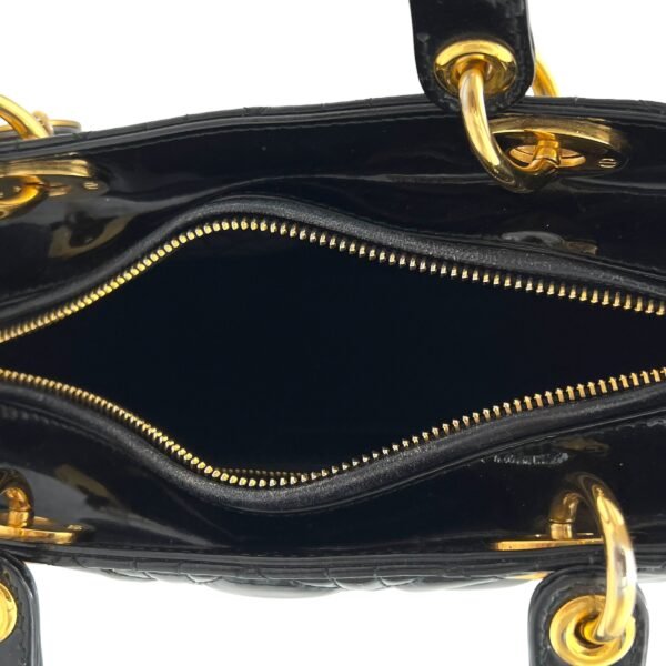 Lady Dior Medium Black Top Handle Bag in Patent Leather, Gold hardware - Image 11