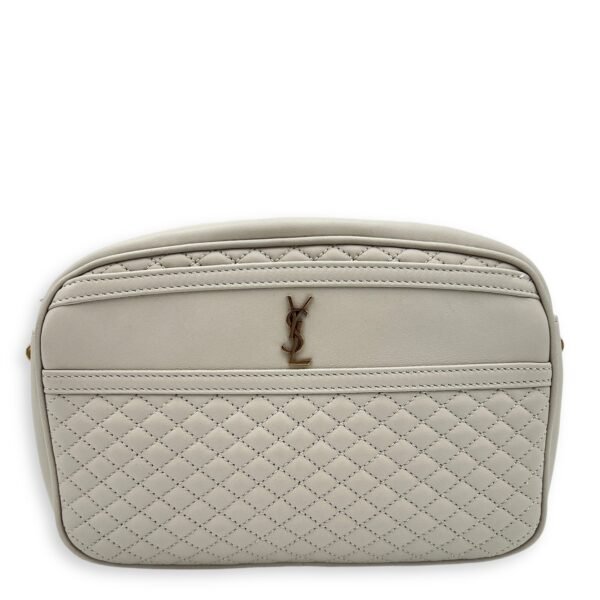Camera Crossbody Bag White in Lambskin, Gold hardware