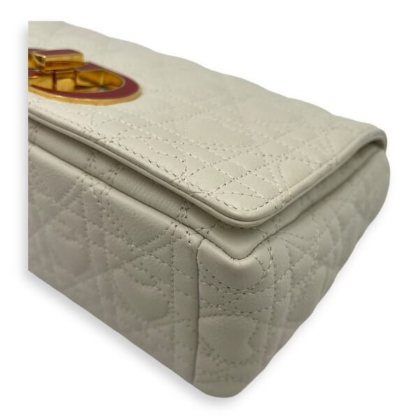 Caro Medium White Crossbody Bag in Calfskin, Gold hardware - Image 12
