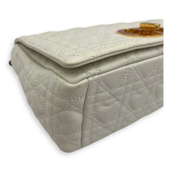 Caro Medium White Crossbody Bag in Calfskin, Gold hardware - Image 11