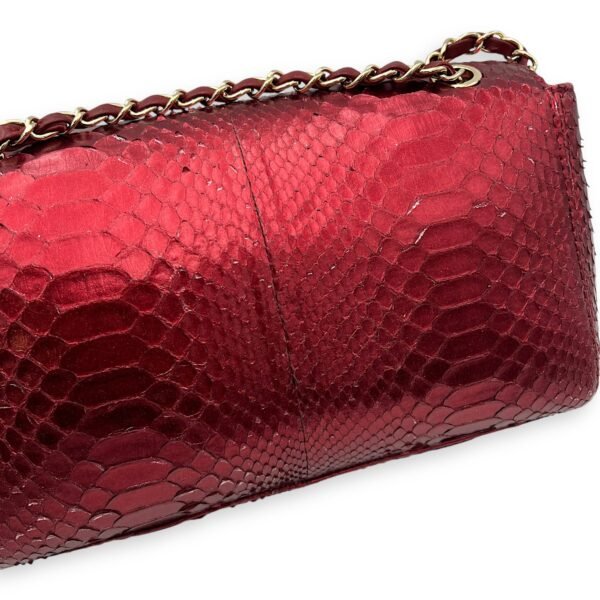 Classic Red Shoulder Bag in Python Leather, Gold hardware - Image 11