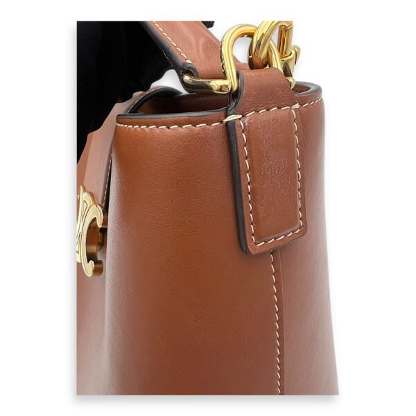 Louise Medium Brown Bucket Bag in Calfskin, Gold hardware - Image 11