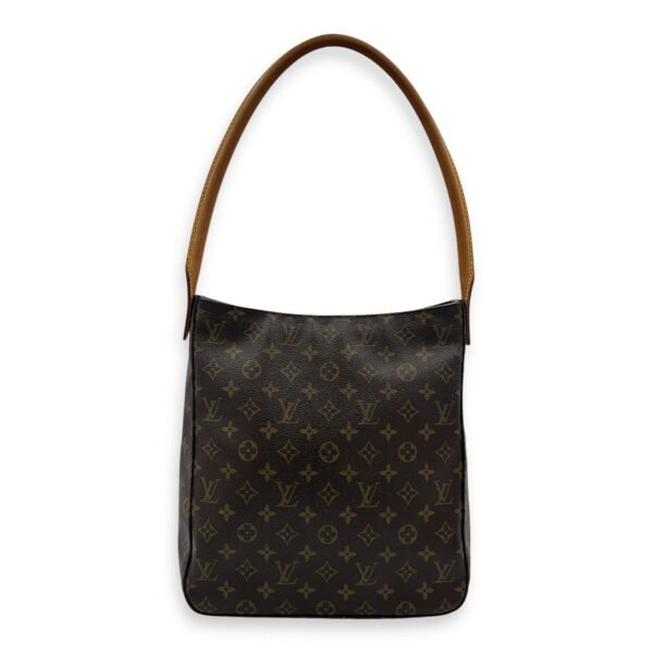 Looping GM Brown Shoulder Bag in Monogram Coated Canvas, Gold hardware
