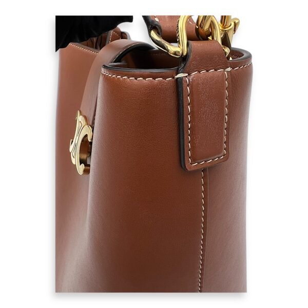 Louise Medium Brown Bucket Bag in Calfskin, Gold hardware - Image 12