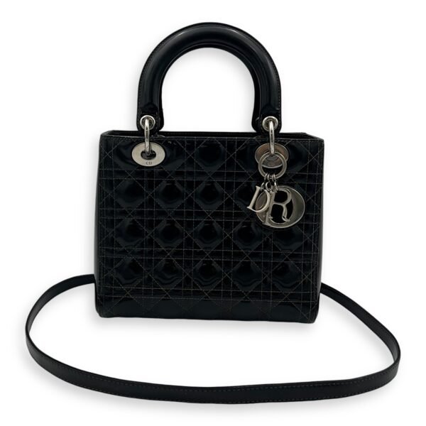 Lady Dior Top Handle Bag Medium Black in Patent Leather, Silver hardware - Image 16