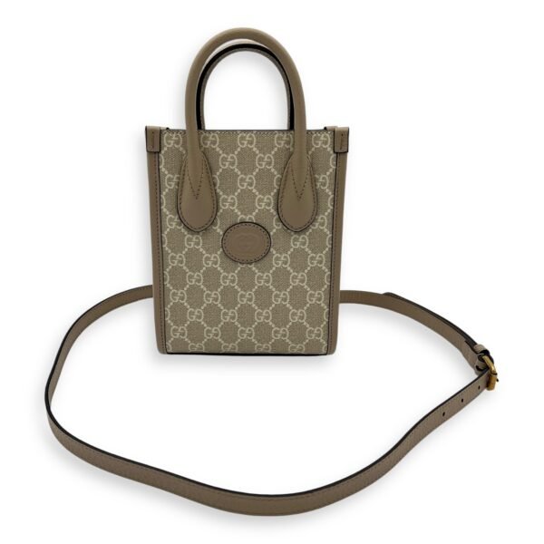 Interlocking G Tote Bag Mini Beige in Coated Canvas, Brushed Gold hardware - Image 10