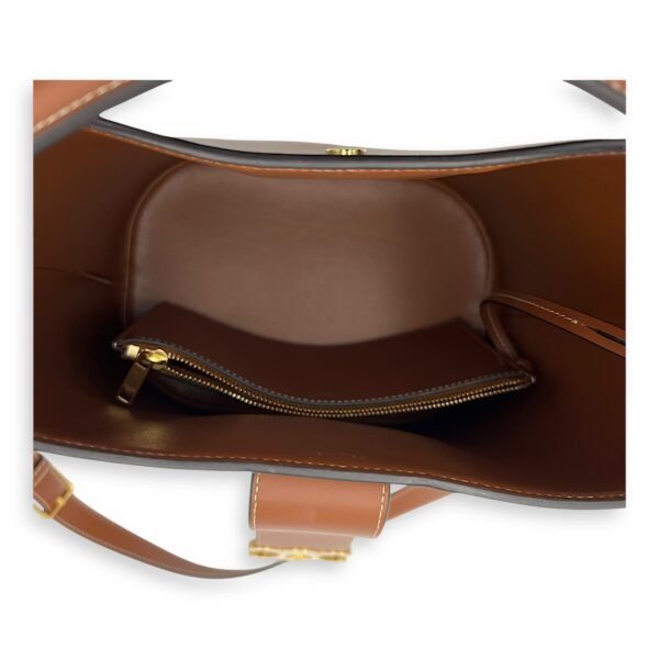 Louise Medium Brown Bucket Bag in Calfskin, Gold hardware - Image 6
