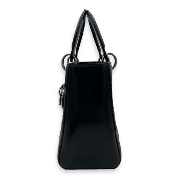 Lady Dior Top Handle Bag Medium Black in Patent Leather, Silver hardware - Image 3