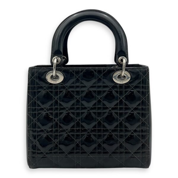 Lady Dior Top Handle Bag Medium Black in Patent Leather, Silver hardware - Image 2
