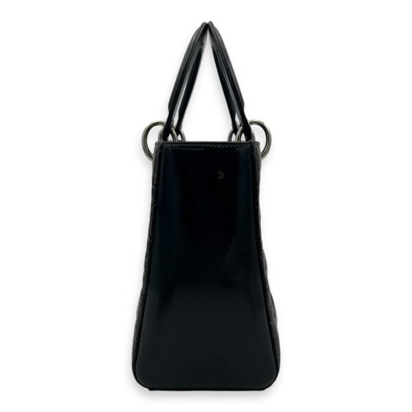Lady Dior Top Handle Bag Medium Black in Patent Leather, Silver hardware - Image 4