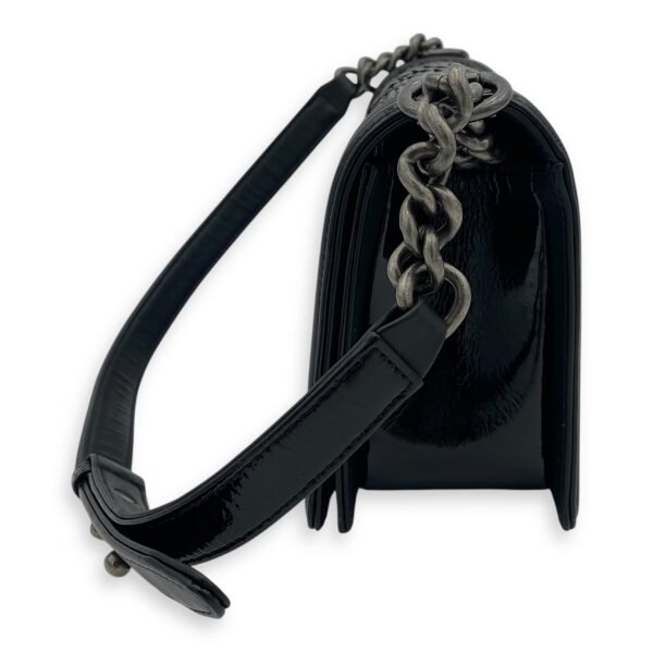 Boy Black Shoulder Bag in Python and Patent Leather, Ruthenium hardware - Image 4