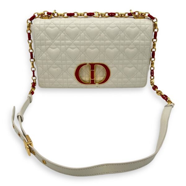 Caro Medium White Crossbody Bag in Calfskin, Gold hardware - Image 15