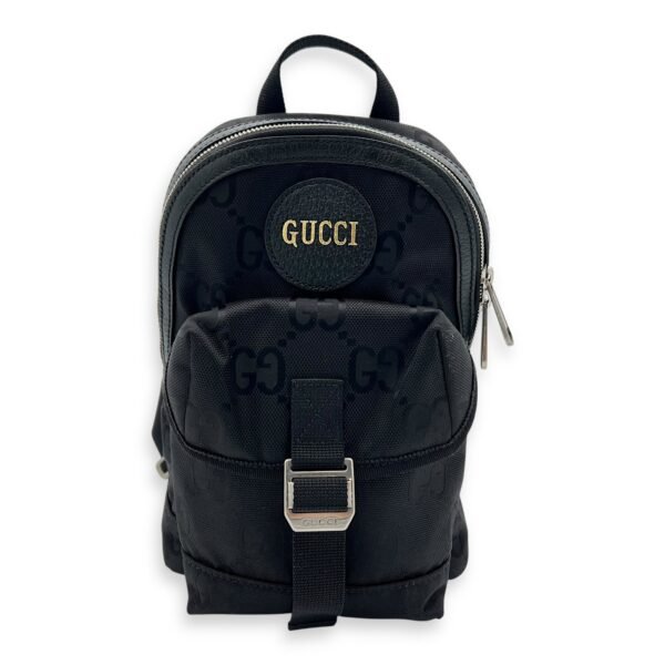 GG Backpack Black in Nylon, Silver hardware