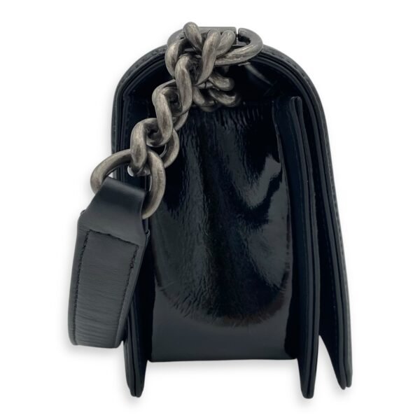 Boy Black Shoulder Bag in Python and Patent Leather, Ruthenium hardware - Image 3
