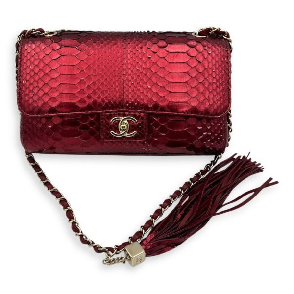 Classic Red Shoulder Bag in Python Leather, Gold hardware - Image 12