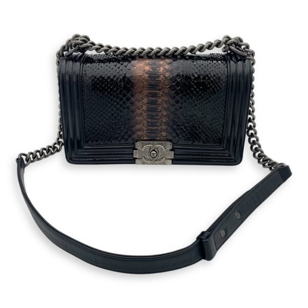 Boy Black Shoulder Bag in Python and Patent Leather, Ruthenium hardware - Image 10