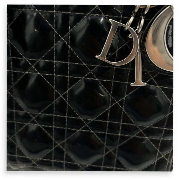Lady Dior Top Handle Bag Medium Black in Patent Leather, Silver hardware - Image 11
