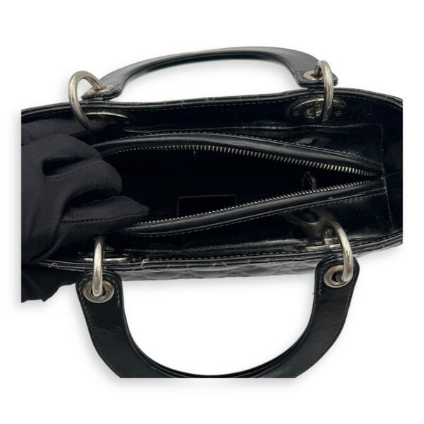 Lady Dior Top Handle Bag Medium Black in Patent Leather, Silver hardware - Image 6