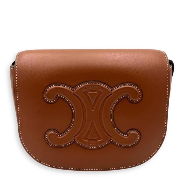 Folco Triomphe Brown Crossbody Bag in Calfskin, Gold hardware
