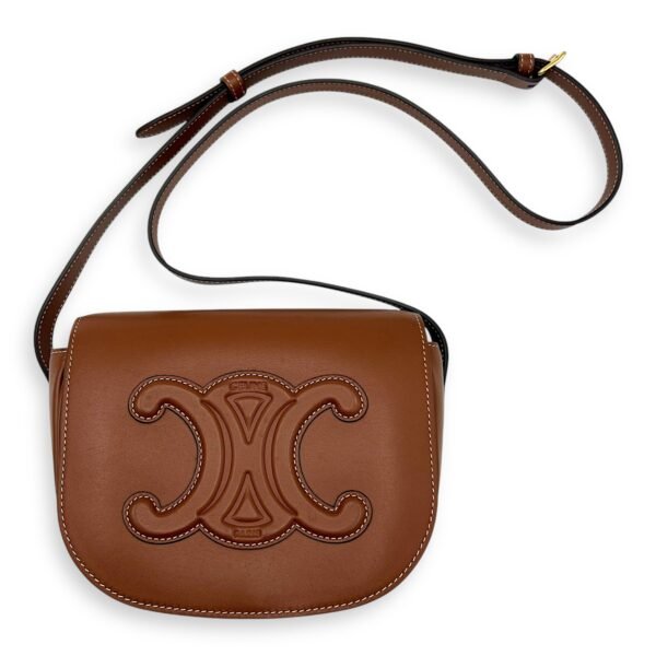 Folco Triomphe Brown Crossbody Bag in Calfskin, Gold hardware - Image 10