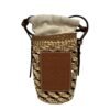 Cylinder Pocket Brown Bucket Bag in Raffia, Gold hardware