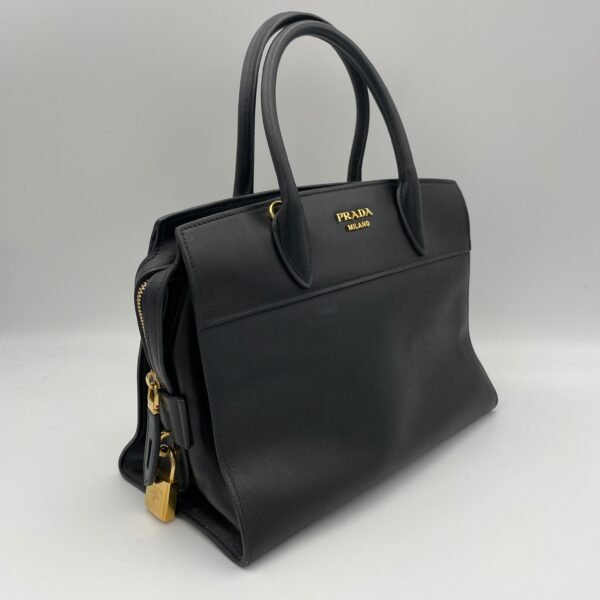 Esplanade Black Top Handle Bag in Saffiano Leather, Gold hardware - Image 3