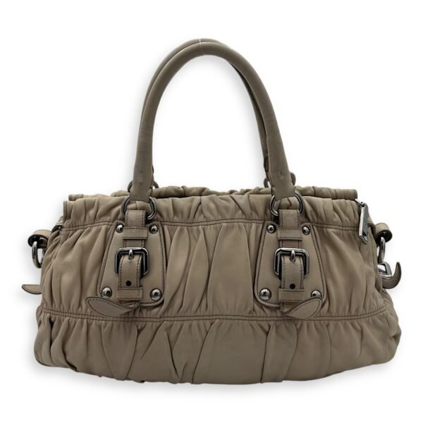 Gaufre Satchel Beige Top Handle Bag in Lambskin, Silver hardware - Image 2