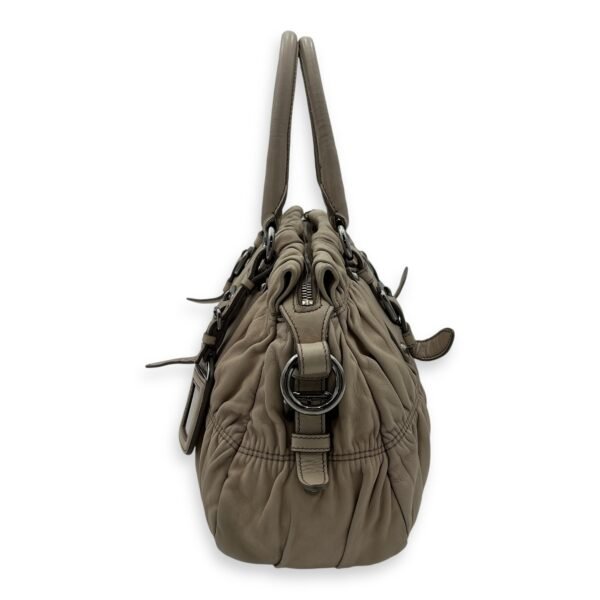Gaufre Satchel Beige Top Handle Bag in Lambskin, Silver hardware - Image 4
