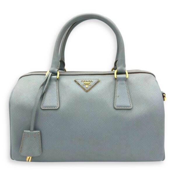 Bowler Blue Top Handle Bag in Saffiano Leather, Gold hardware