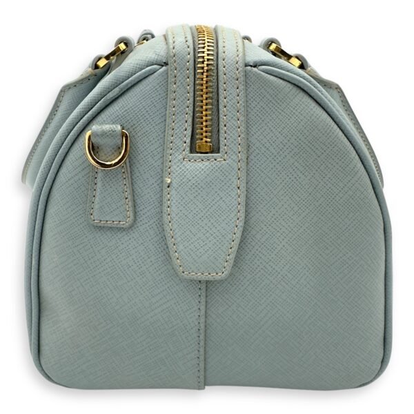 Bowler Blue Top Handle Bag in Saffiano Leather, Gold hardware - Image 3