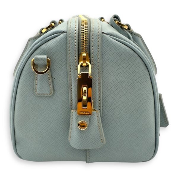 Bowler Blue Top Handle Bag in Saffiano Leather, Gold hardware - Image 4