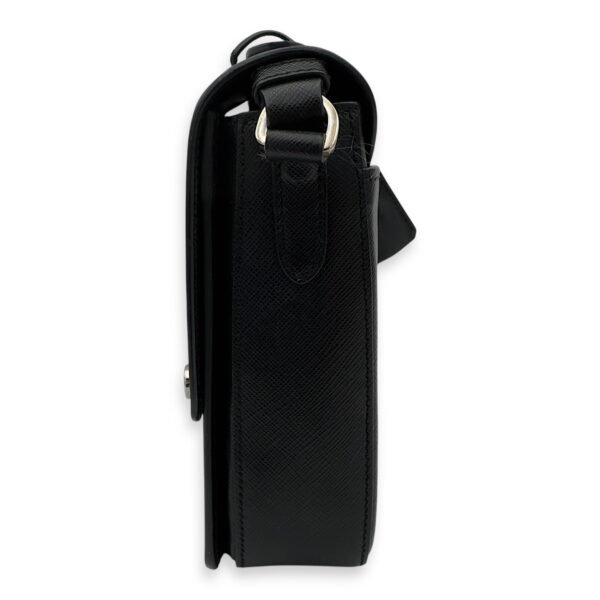 Lock Black Top Handle Bag in Saffiano Leather, Silver hardware - Image 3