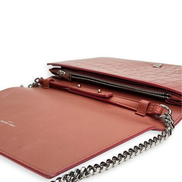 Kate Pink Wallet on Chain in Crocodile Embossed Calfskin, Gold hardware - Image 11