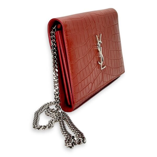 Kate Pink Wallet on Chain in Crocodile Embossed Calfskin, Gold hardware - Image 3