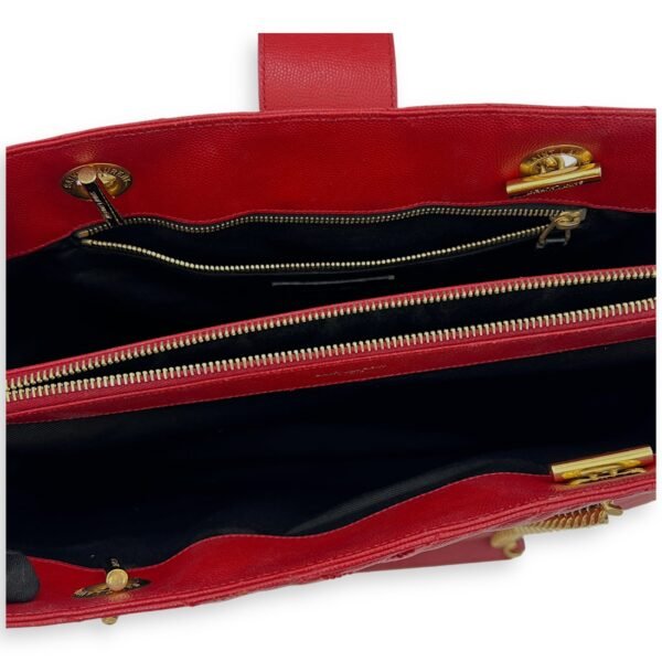 Cassandre Red Tote Bag in Caviar Leather, Gold hardware - Image 10