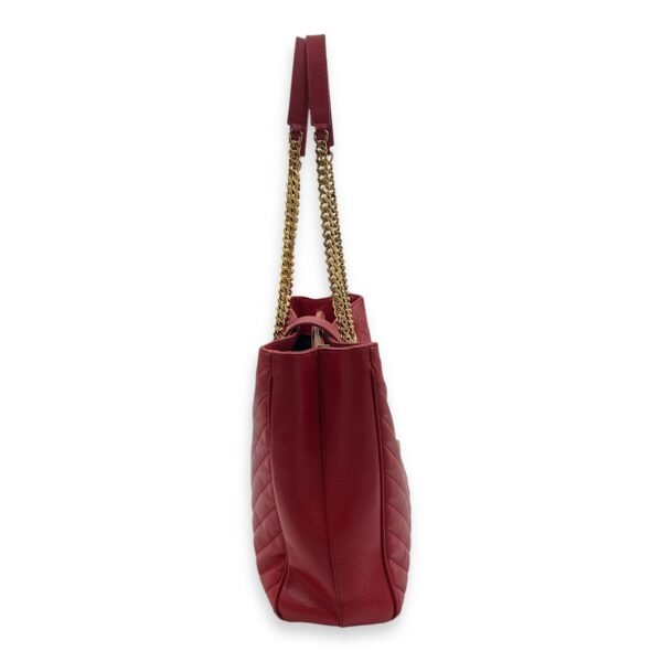 Cassandre Red Tote Bag in Caviar Leather, Gold hardware - Image 3