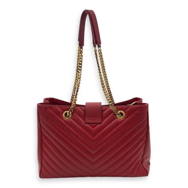 Cassandre Red Tote Bag in Caviar Leather, Gold hardware - Image 4