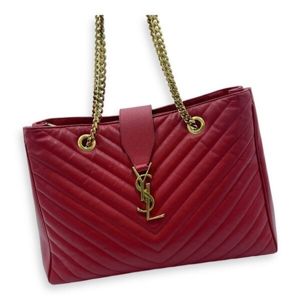 Cassandre Red Tote Bag in Caviar Leather, Gold hardware - Image 6