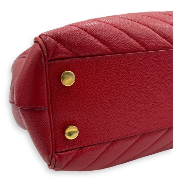 Cassandre Red Tote Bag in Caviar Leather, Gold hardware - Image 9