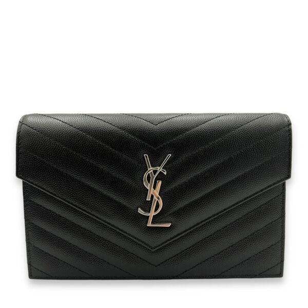 Cassandre Wallet On Chain Black in Calfskin, Silver hardware