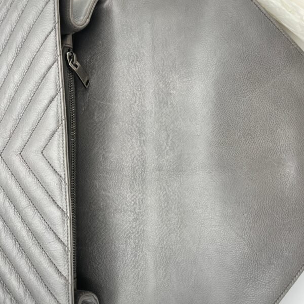College Large Grey Top Handle Bag in Calfskin, Ruthenium hardware - Image 10