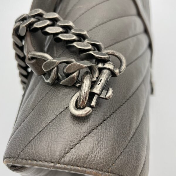 College Large Grey Top Handle Bag in Calfskin, Ruthenium hardware - Image 7